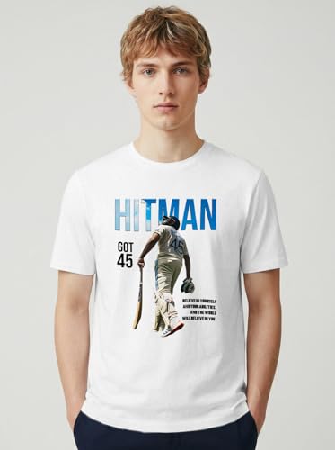 Image of INDISSH T-Shirt for Man | Regular and Plus Size Upto 7XL | Cricket Graphic Printed | Round Neck Cotton Fabric Regular fit Casual T-Shirt for man - RNM-Hitman-PAR