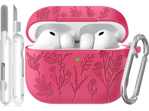 Image of for AirPods Pro 2 Case, Ekoonpft Silicone AirPod Pro Cases with 3-in-1 Cleaning Kit & Keychain, Flower Engraved Cover for Apple AirPods Pro 2nd /1st Generation, Shockproof & Anti-Scratch