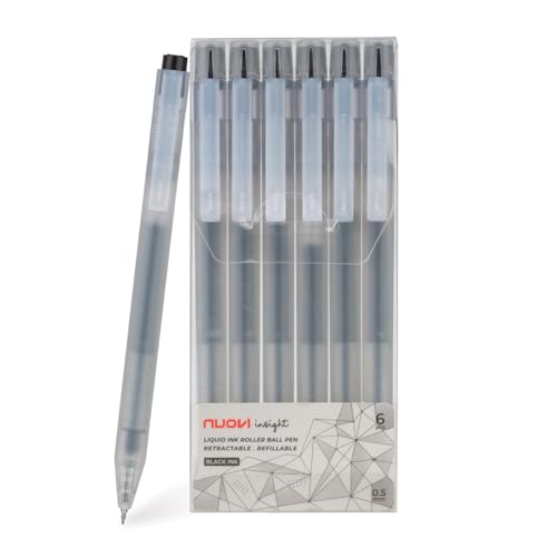 Image of Insight Retractable Rollerball Pens | 0.5mm Micro Tip with Glass Body Design | Quick-Drying, Smudge-Free Ink for Smooth Ink flow | Ideal for Office, School & Journaling (Black Ink, Pack of 6)