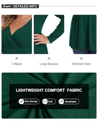 TIANZHU Women's Plus Size V Neck Long Sleeve Tops Lightweight Blouse for Casual & Going Out, Solid & Floral, XL-5XL4