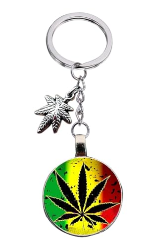 Llavero original, hoja de cannabis, rasta, Reggae, personalizable, marihuana cannabis hierba weed, regalo para hombre y mujer, estilo 2, L