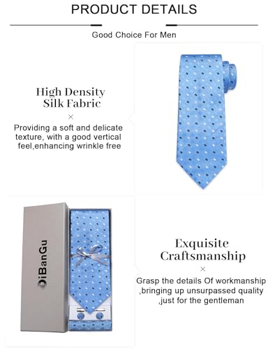 Image of DiBanGu Plaid Ties for Men Silk Checkered Necktie and Pocket Square Cufflinks Tie Clip Set with Gift Box for Wedding Business