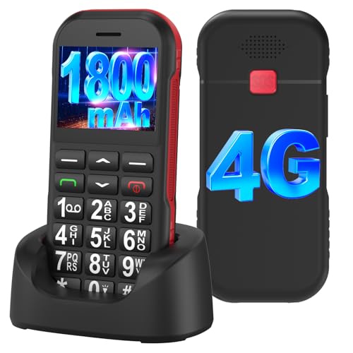 CHAKEYAKE Téléphone Senior 4G Débloqué avec Grandes Touches, Batterie 1800mAh Longue Autonomie, USB-C, Fonction SOS, Lampe Torche, Station de Charge, Noir