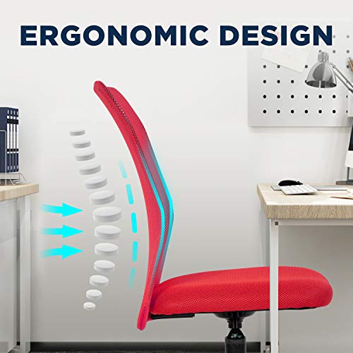 Home Office Chair Mid Back Mesh Desk Chair Armless Computer Chair Ergonomic Task Rolling Swivel Chair Back Support Adjustable Modern Chair With Lumbar Support (Red) #TOP2
