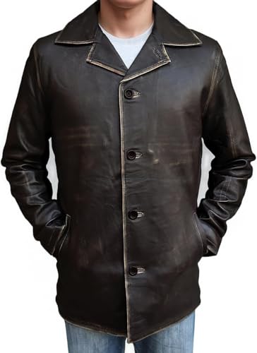 Mens Genuine Super Natural Leather Jacket - Distressed Leather Jacket Car Coat3