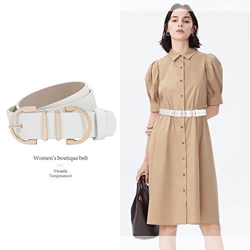Awaytr Fashion Leather Belts For Women - Double D-Ring Buckle Belt For Women's Dresses, Ladies Waist Belts For Jeans Pants（White Gold Buckle39In） #TOP1