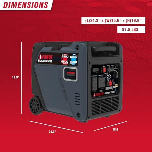 Image of A-iPower 5800-Watt Dual Fuel Quiet Portable Inverter Generator, Electric Start RV Ready, EPA & CARB Compliant CO Sensor, with Telescopic Handle for Backup Home Use, Tailgating & Camping (SUA5800iED)