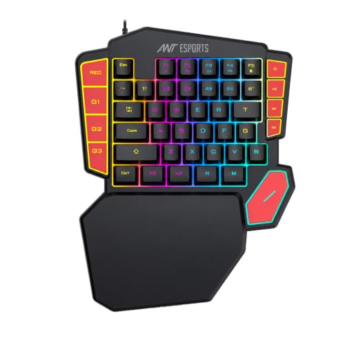 Image of Ant Esports MK1005 One Hand Gaming Keyboard - 45 RGB Backlit Keys, 3 Macro Keys (G1-G3) + REC Key, WASD /Arrow Key Swap, Ergonomic Wrist Rest, USB Type-C OTG Adapter for PC, Laptop & Mobile Gaming