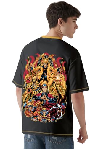 Image of crazymonk Naruto Evolution Printed Anime Oversized T-Shirt - Multi Color