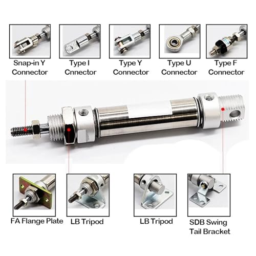 Mini vérin pneumatique MA25 double effet en acier inoxydable course 250mm