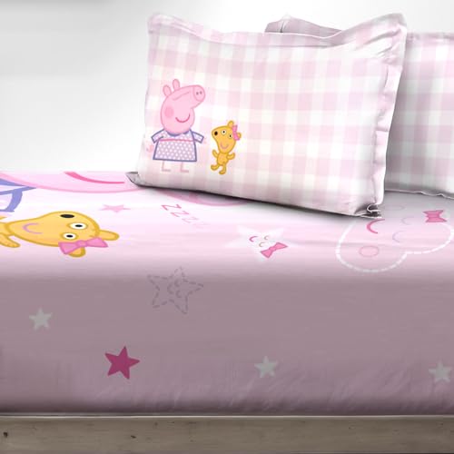 Image of Sassoon Peppa Pig (Sleep) Digital Printed, Cotton Single Bedsheet, 300 TC, 1 Pillow Cover, Fade Resistant, Bedsheet for Kid's Bedroom, (1.50m X 2.35m)