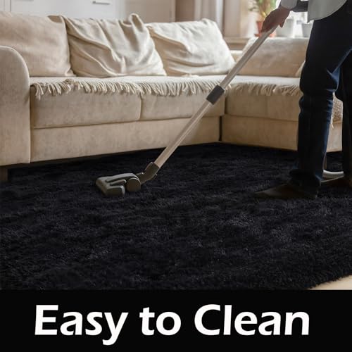 HOMORE Black Rugs for Living Room, 5x8 Area Rugs for Bedroom Fluffy Furry Rug for Kids Room, Large Shaggy Rug for Teen Boys Girls Room, Big Fuzzy Carpet for Dorm Home Decor