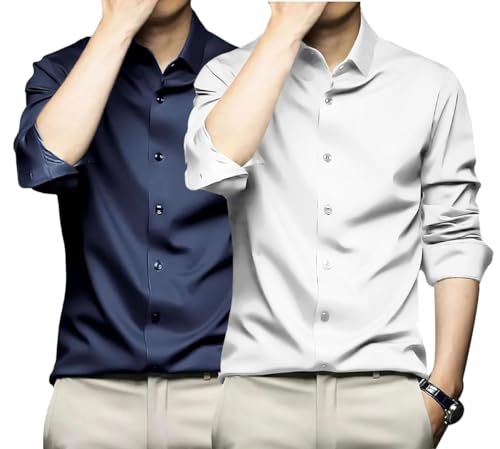 Image of DEELMO Combo of Men's Stylish Solid Satin Casual Shirt for Men Full Sleeves| Poly Satin Silk Shirt Pack of 2