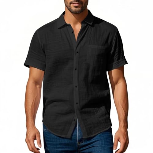 Men's Linen Short Sleeve Shirts Casual Button Down Shirts Vacation Beach Summer Tops with Pocket3