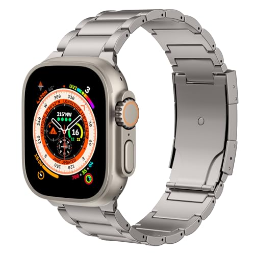 MoKo Titanium Band Compatible with Apple Watch Ultra 3/2/1 49mm,S11/S10 46mm,9/8/7 45mm,SE3/SE2/SE/6/5/4 44mm,3/2/1 42mm,Titanium Replacement Watch Band with Folding Clasp,Titm