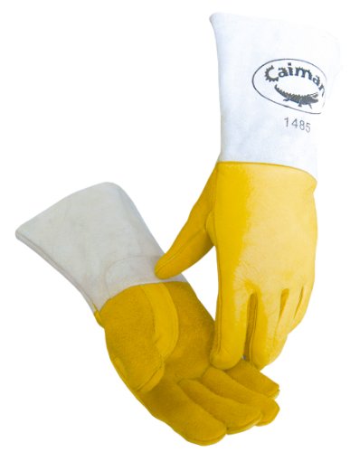Elk Skin MIG/Stick Welding Gloves,Flame Resistant Wool Lined Back,Cowhide Cuff,Kevlar,Kontour Design,Gold/Gray Large(1485-5)