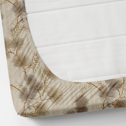 Image of Premium Cotton Fitted Bedsheet King Size 78 x 72 x 8 Inches with 2 Pillow Covers | 220 TC | All-Around Elastic Deep Pocket Bed Cover | Beige Brown Botanical Branch