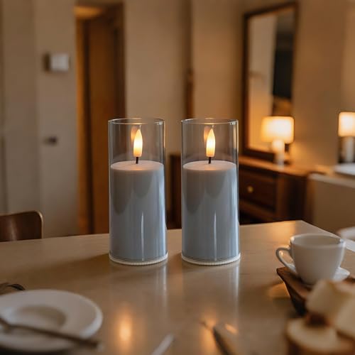 Image of CANDLE CHOICE Indoor Outdoor Flameless Candles with Timer Waterproof Realistic Flickering Battery Operated Pillar LED Lights with Acrylic Shell Wedding Party Christmas Decorations 6 Pack 2 inchx5 inch Grey