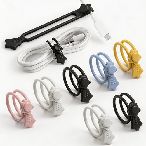 Quick BindSilicone Cable Ties Reusable Cord Organizer for Charging Cables Data Cables & Computer Wires Multipurpose Elastic Cable Management Straps for Home Office Travel(16pcs colorful)