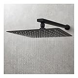 Black Rain Shower Head,Large Rainfall Shower Heads Made of 304 Stainless Steel, Square Ceiling Mount Luxury Waterfall Bathroom Shower Head,10inch