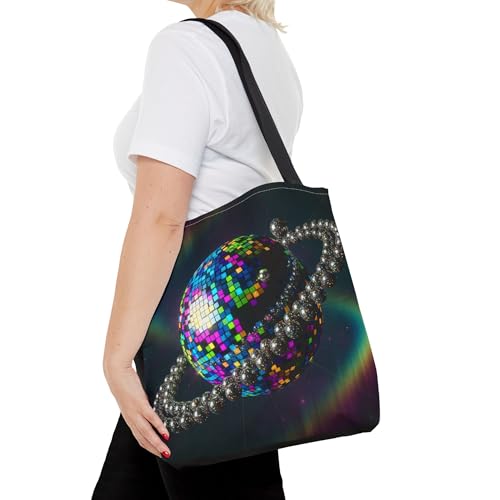 Premium Tote Bag - A Colorful Disco Planet Glowing with Mirrors - Reinforced Stitching4