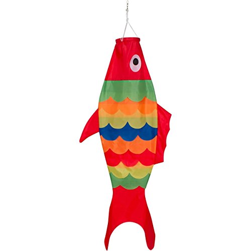 40-inch Multi-Colored Fish Windsock with Red Fins (3.3 feet) -- Includes hanging clip.