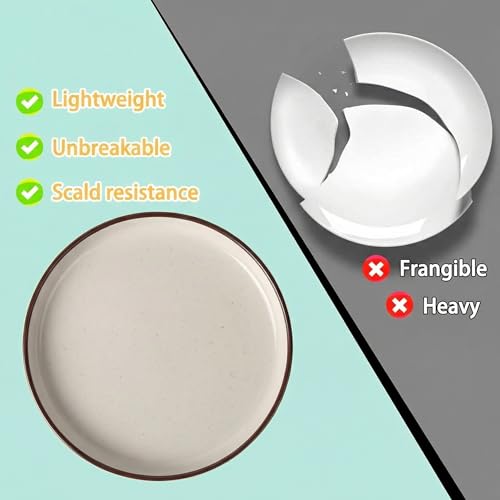 12 Piece Melamine Dinnerware Sets for 4, White Base with Speckles, Plates and Bowls Sets, Lightweight Shatterproof Durable Dishware for Camping Picnic Party(White with Dark Brown Rim) by ADSAURAMELA - Used condition - Image 3