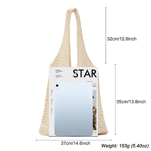 Image of Ovida Crochet Tote Bag Mesh Beach Bag Fairycore Hobo Bag Fairy Grunge Aesthetic Shoulder Bag Y2k Purse for Women Girls