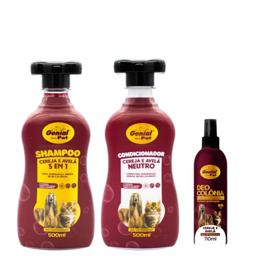 Kit Shampoo 500ml + Condicionador 500ml + Deo Colônia 110ml para Cães e Gatos com Extratos Naturais