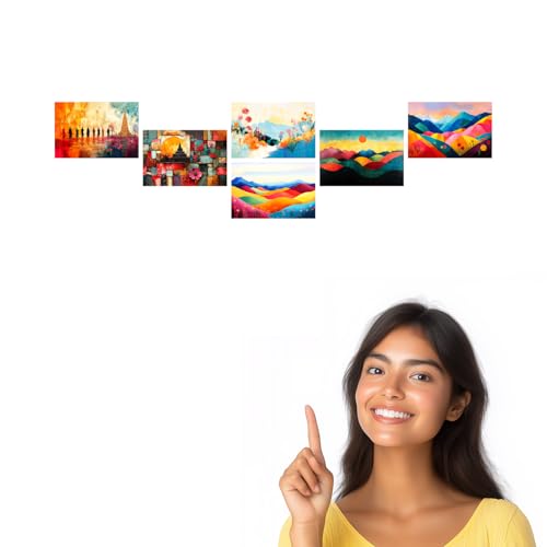 Image of SiddArtify Abstract Landscape Wall Art Prints Set - Colorful Mountain Poster Decor for Living Room Bedroom Office - Set of 2-4x6 Inch - Board (Pack of 6) - Sticker (Pack of 6)