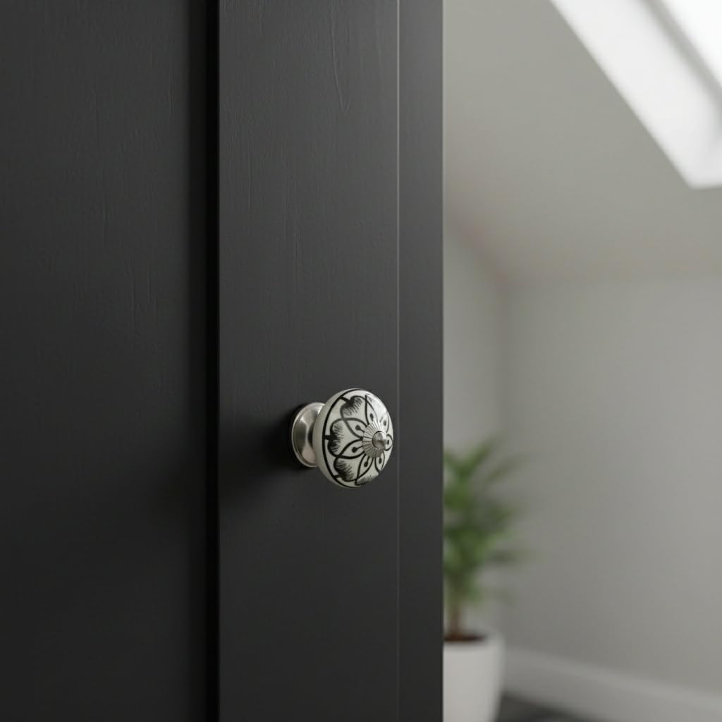 nacnic Pack of 12 Black & White Hand Painted Vintage Cabinet Cupboard Door & Drawer Pulls Chrome Hardware (12, Black & White)