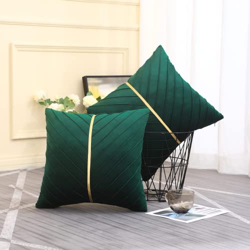 Image of Velvet Throw Pillow Covers 26x26 Pack of 2 Gold Decor Dark Green