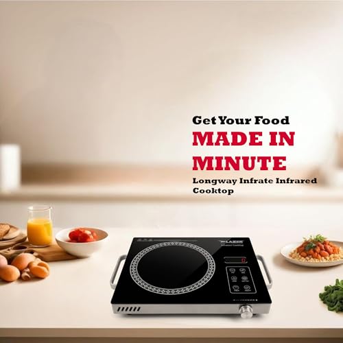 Image of Lazer Imperial Infrared Cooktop, 2200W, Black, with Chrome Plated BBQ Grill, Feather Touch Control, Digital Display