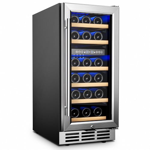 EUHOMY 15 Inch Wine Fridge, Dual Zone Wine Chiller with Digital Temperature Control, Wine Cooler Upgraded Compressor Fits Low Noise, Wine Storage with Double-Layer Glass Door