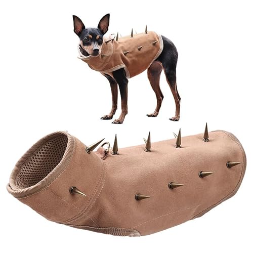 Dog Spike Hawk Vest - Made of Tough and Durable Leather with Anti Bite Rivet Design, Anti-Hawk & Predator, Protecting Your Pet, Adjustable Fit with D-Ring & Breathable Linings (Brown)