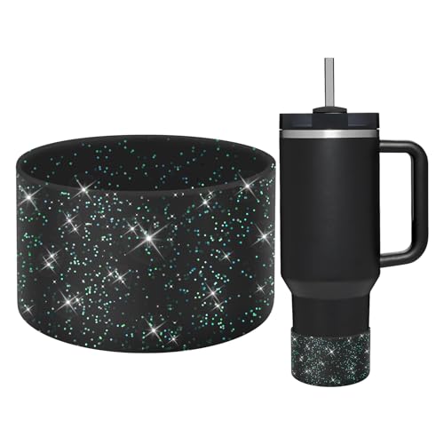 Image of WUQID Protective Bling Silicone Boot, Compatible with Stanley Tumbler 20-40oz & Hydro Flask Water Bottle 12-24oz and More Bottles /Tumblers Bottom of 2.83-2.95in, Glitter Reduces Dents Sleeve Cover