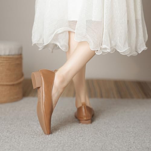 HIPPOSEUS Women's Low Heel Pumps Shoes Slip On Dress Shoes Matte Square Toe Casual Office Shoes4