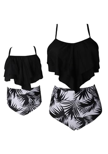 Family Matching Swimsuits Mommy and Me Bathing Suits Double Layered Ruffle Two Pieces Bikini Set
