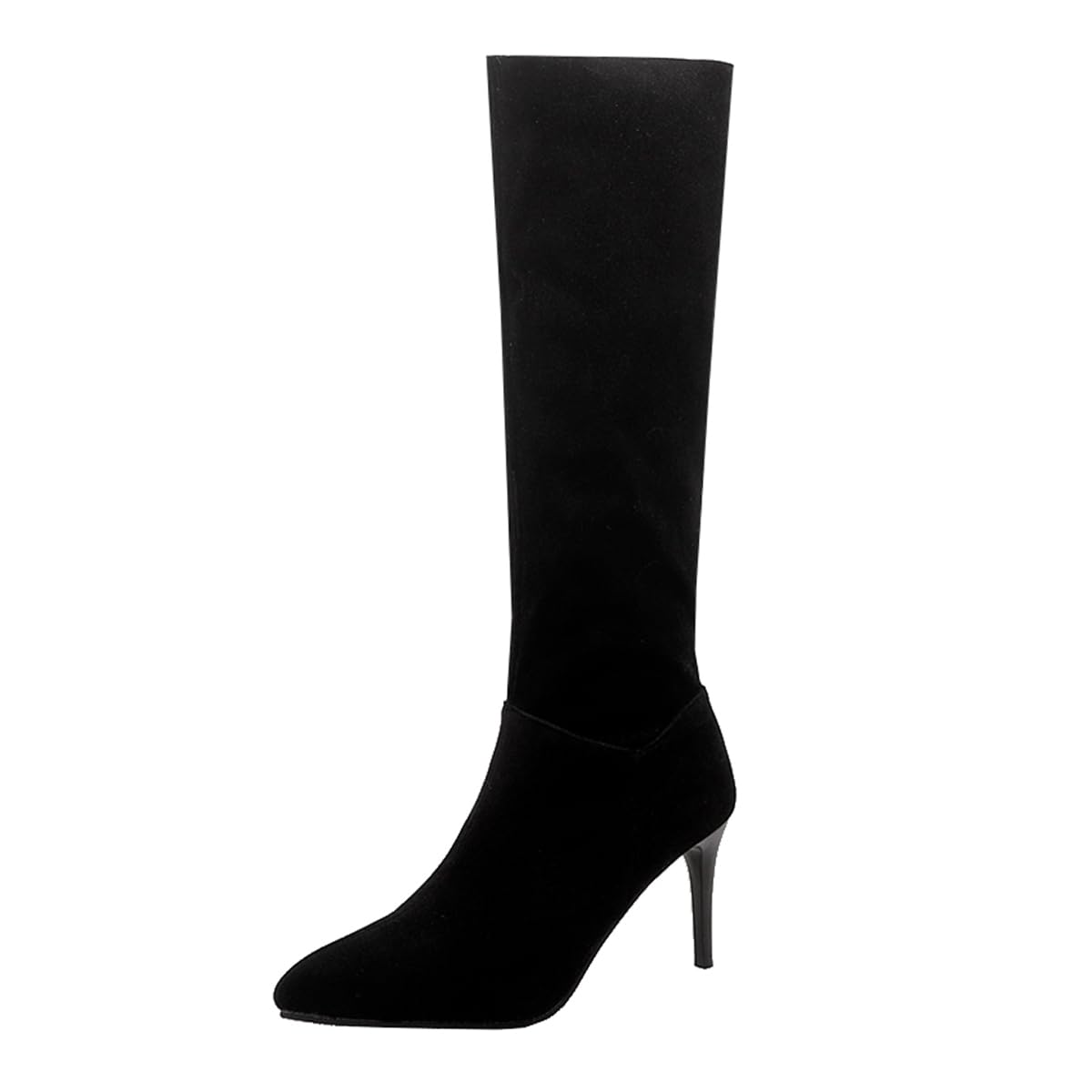 Fashion Knee High Dressy Boots For Womens Pointed Toe Pull On Stilettos High Heels Wide Calf Elegant Boot
