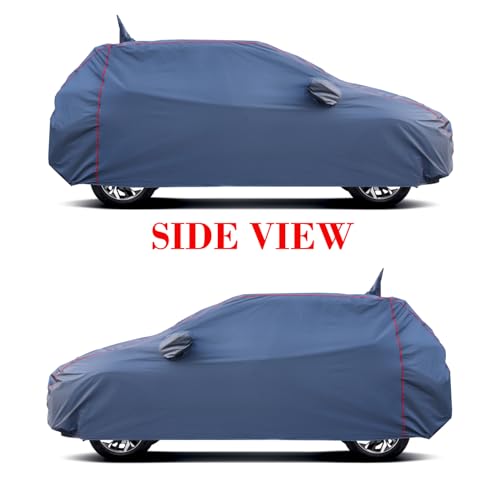 Image of 100% Waterproof Car Body Cover for Tata Nexon with Mirror and Antenna Pocket and Soft Cotton Lining (Full Bottom Elastic Triple Stitched) (Grey with Red Piping) (Grey)