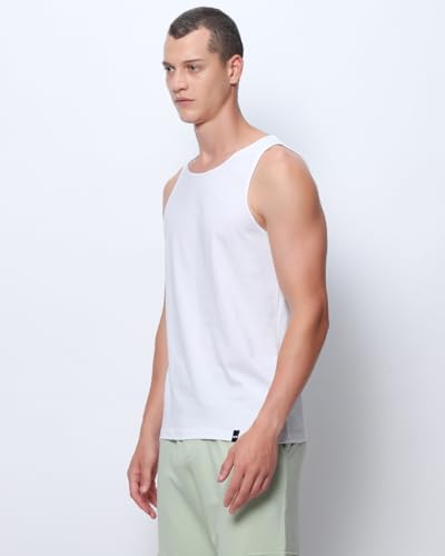 Image of Bewakoof Men's Solid Regular Fit Sleeveless Round Neck Cotton Vest