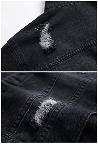 Image of LZLER Men's Denim Jackets Distressed Destroyed Classic Vintage Slim Fit Ripped Fashion Trendy Trucker Jean Jackets