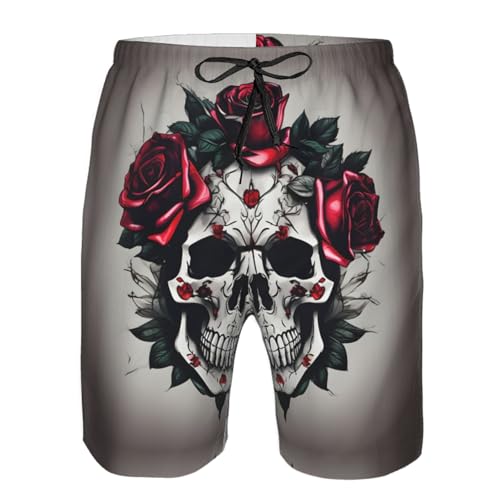 Red Rose Skull Print Stylish Beach Shorts Swim Trunks Lightweight Breathable Summer Outdoor Activities4