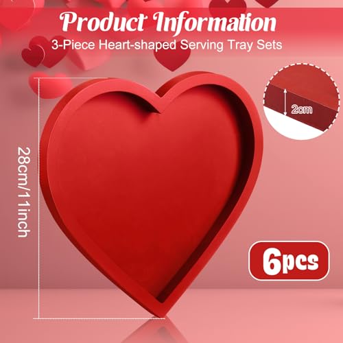 Hushee 6 Pcs Heart Shaped Plates 11" Red Wood Serving Tray Romantic Serving Dishes Heart Shape Charcuterie Board for Wedding Party Snack Cake Fruit Appetizer by Hushee - Image 3