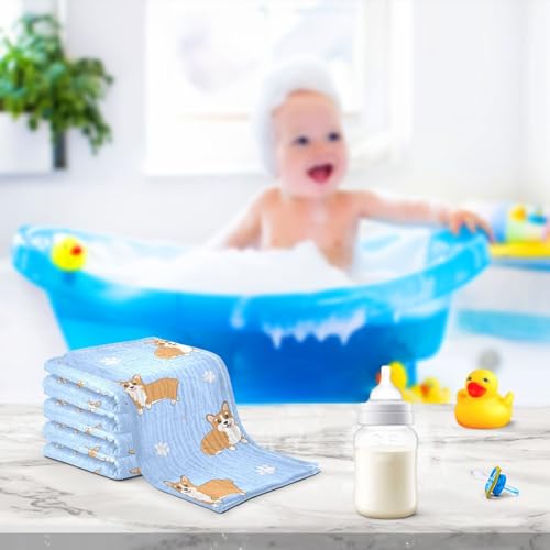 Image of vvfelixl Corgi Paws Baby Burp Cloths Baby Muslin Washcloths for Boys Girls Cotton Baby Face Towel for Newborn Infants Soft and Absorbent 11.8 X 11.8 in, 5 Pack