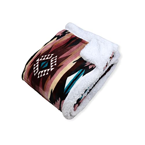Trailcrest Sherpa Fleece Throw Blanket, Cozy Plush Adult Aztec Blanket For Men & Women Reversible With Aztec Prints Western Blanket For Camping, Couch, Sofa & Bed | Machine Washable - 50" X 60" Size #TOP2