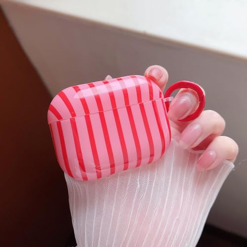 Image of MINSCOSE for AirPods Pro 3rd Generation Case (2025),Cute Striped Aesthetic Pattern Design with Girly Keychain Ring,Soft TPU Protective Shockproof Cover with Cleaner Kit for Airpods Pro 3-Dark Pink