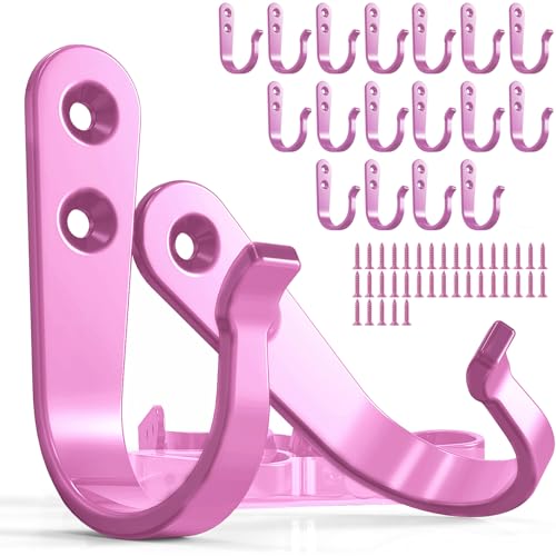20PCS Wall Hooks for hanging, Metal Wall Hooks for Coats, Coat hooks for Wall, Heavy Duty Single Prong Wall Hooks With 40 Pieces Screws for Hanging Coats?Towel?Backpack?Hat, Dog Leashes (Pink )
