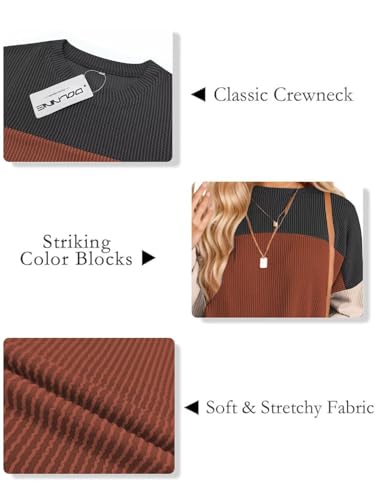 Image of DOLNINE Plus Size Tops for Women Long Sleeve Color Block Ribbed Knit Tunic