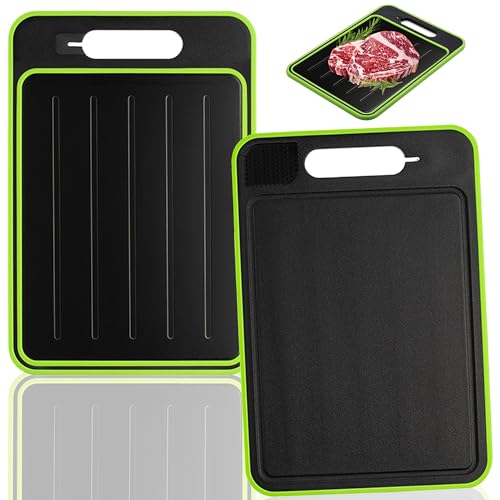 4 in 1 Defrosting Board Plastic Thaw Cutting Boards Miracle Melt Defrost Tray for Kitchen Chopping Meat Food(M 12.2x8.3x0.35 Inches)